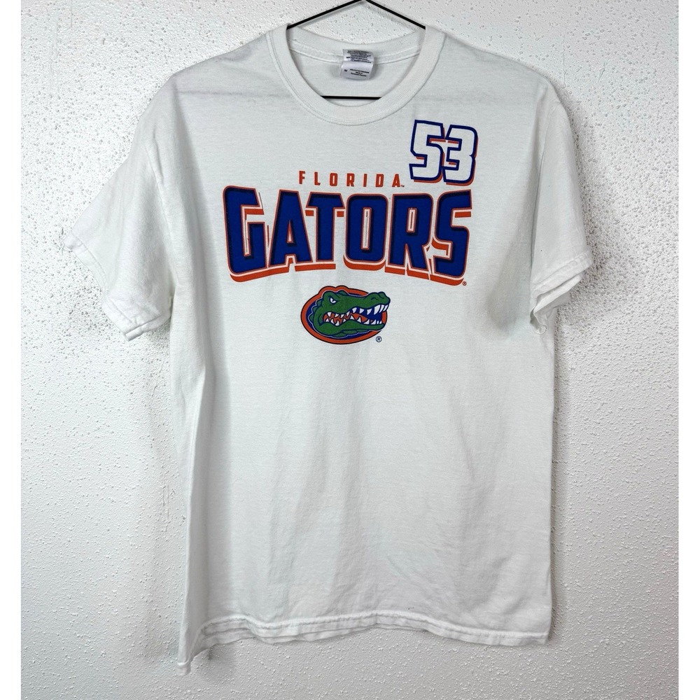 Gildan Heavy Cotton Florida Gators #53 White Graphic T-Shirt Size M